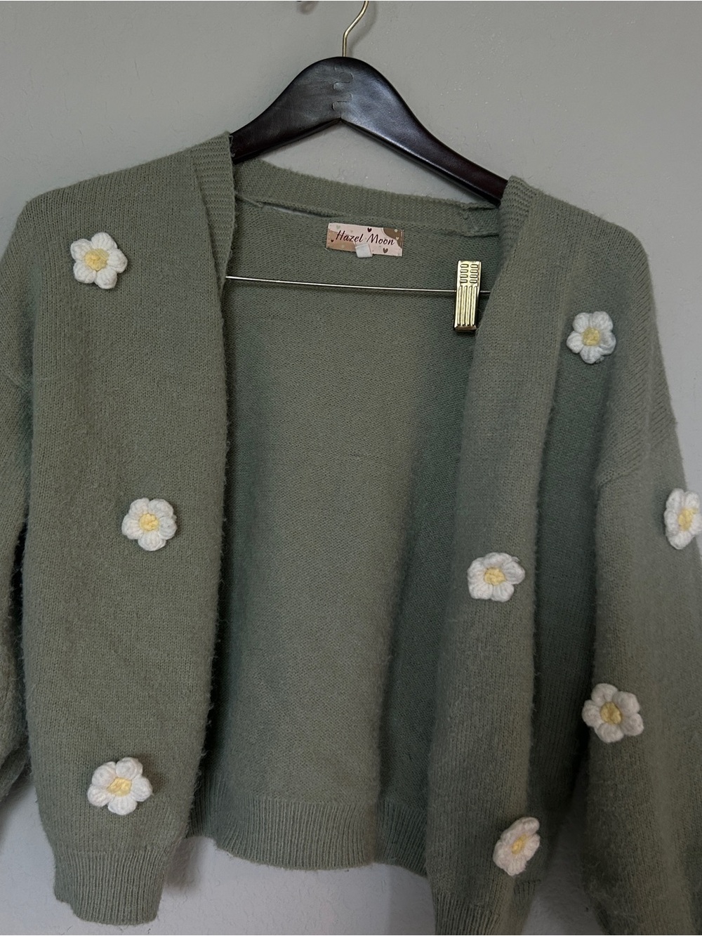 Olive Green Floral Appliqué Women/kids Sweater Cardigan boutique Hazel moon